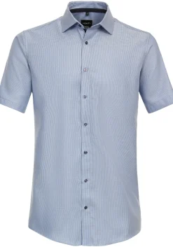 VENTI modern fit overhemd, korte mouw, dobby, blauw
