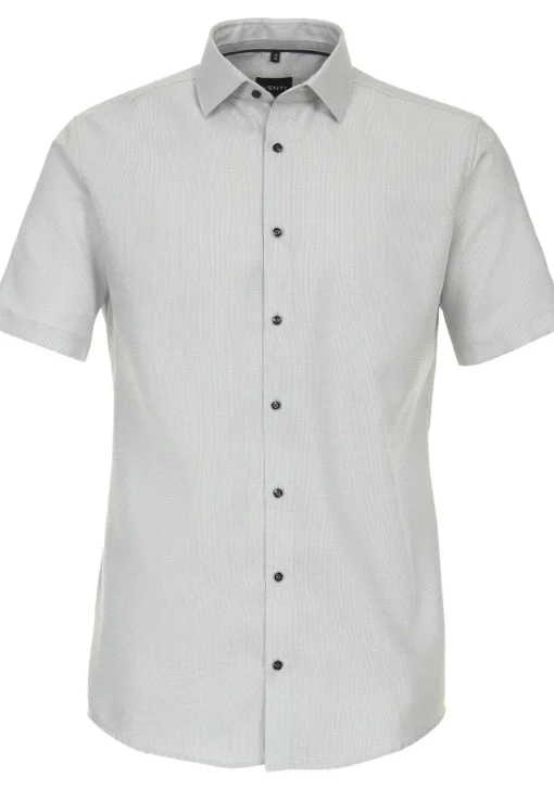 VENTI modern fit overhemd, korte mouw, dobby, grijs