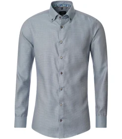 VENTI modern fit overhemd, dobby, bruin met blauw mini dessin
