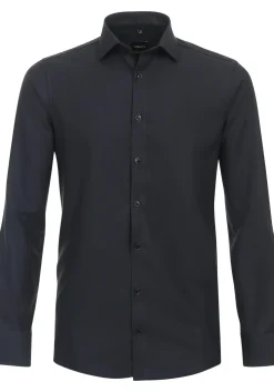 VENTI modern fit overhemd, structuur, zwart