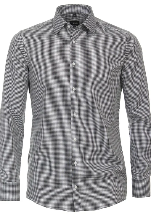 VENTI modern fit overhemd, twill, zwart met wit geruit