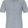 VENTI modern fit overhemd, korte mouw, popeline, blauw met wit dessin