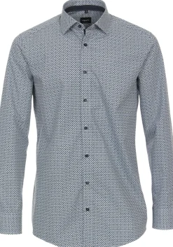 VENTI modern fit overhemd, popeline, blauw met wit dessin