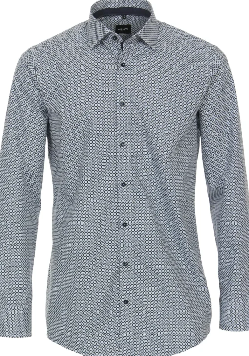 VENTI modern fit overhemd, popeline, blauw met wit dessin
