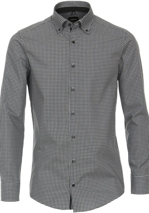 VENTI modern fit overhemd, popeline, zwart met wit geruit