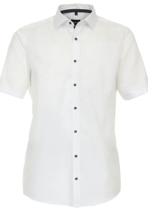 VENTI modern fit overhemd, korte mouw, dobby, wit
