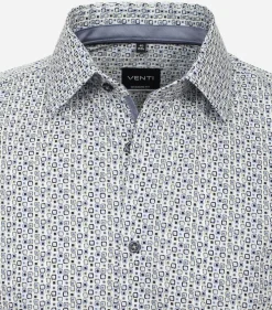 VENTI modern fit overhemd, popeline, blauw, wit, grijs dessin