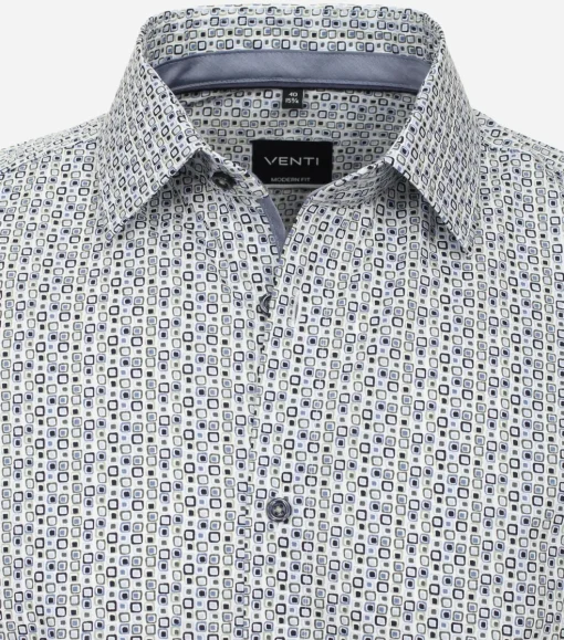 VENTI modern fit overhemd, popeline, blauw, wit, grijs dessin