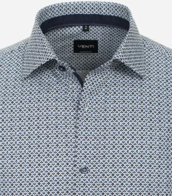 VENTI modern fit overhemd, korte mouw, popeline, blauw met wit dessin