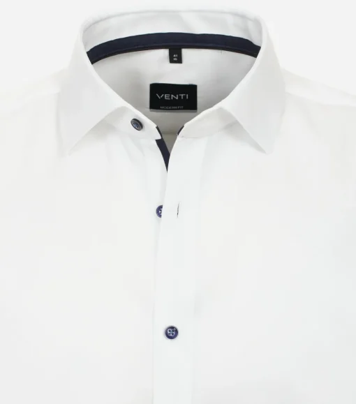 VENTI modern fit overhemd, korte mouw, dobby, wit