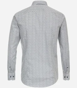 VENTI modern fit overhemd, popeline, blauw, wit, grijs dessin