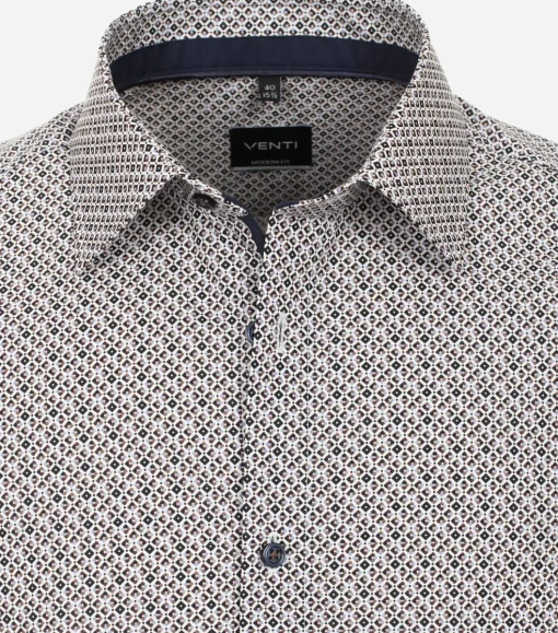 VENTI modern fit overhemd, popeline, bruin dessin