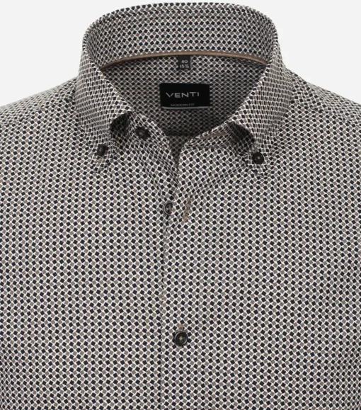 VENTI modern fit overhemd, popeline, bruin dessin