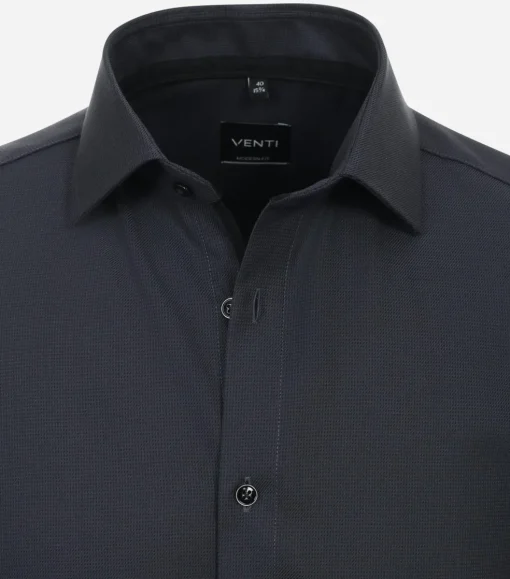 VENTI modern fit overhemd, structuur, zwart