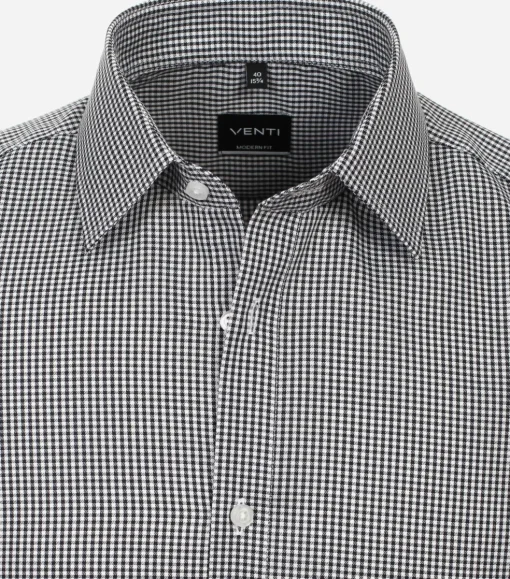 VENTI modern fit overhemd, twill, zwart met wit geruit