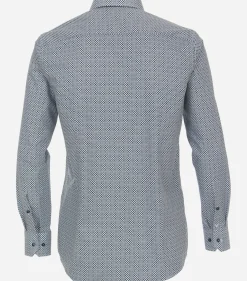 VENTI modern fit overhemd, popeline, blauw met wit dessin