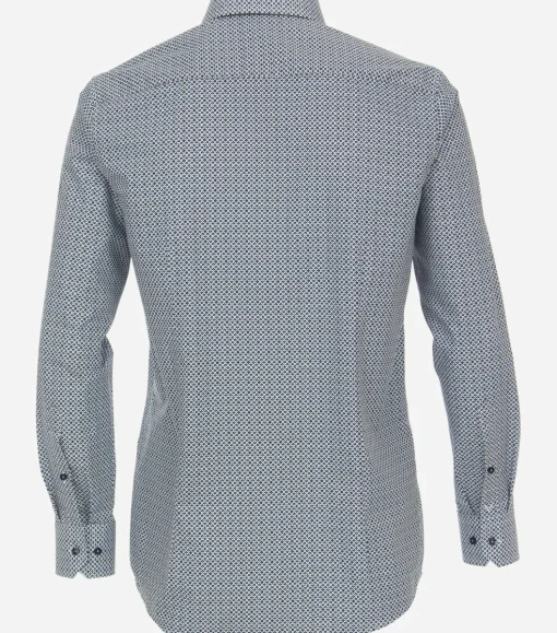 VENTI modern fit overhemd, popeline, blauw met wit dessin