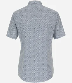 VENTI modern fit overhemd, korte mouw, popeline, blauw met wit dessin