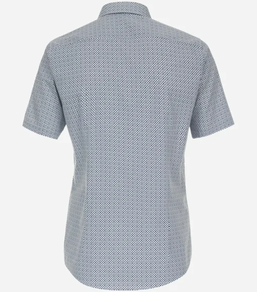 VENTI modern fit overhemd, korte mouw, popeline, blauw met wit dessin