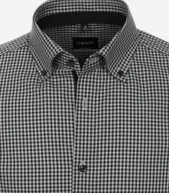VENTI modern fit overhemd, popeline, zwart met wit geruit