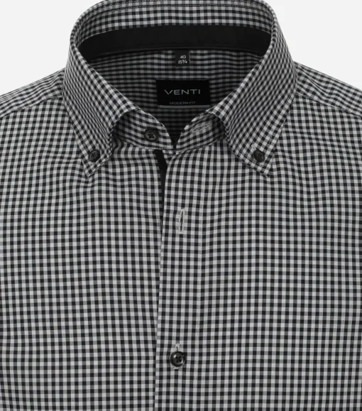 VENTI modern fit overhemd, popeline, zwart met wit geruit