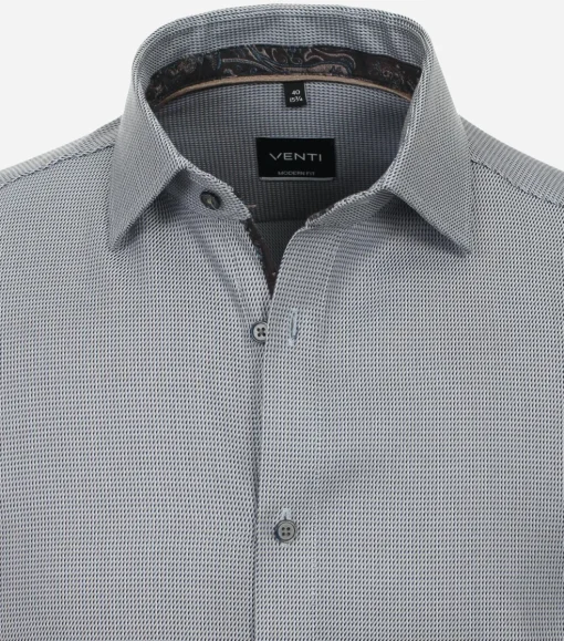 VENTI modern fit overhemd, dobby, bruin met blauw mini dessin