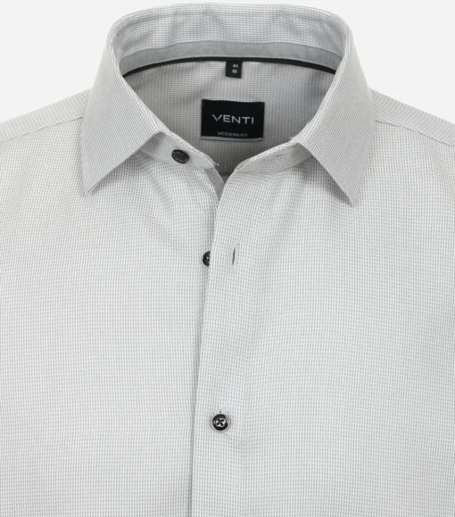 VENTI modern fit overhemd, korte mouw, dobby, grijs