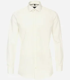 VENTI modern fit smoking overhemd, dubbele manchet en Kent kraag, popeline, beige